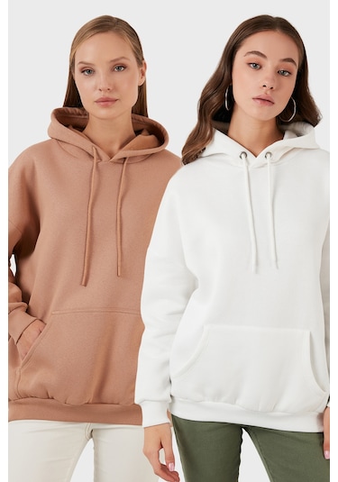 Lela Regular Fit Pamuklu Kapüşonlu Yaka Şardonlu Kışlık 2'Li Paket Bayan Sweat 5863854S2 Ekru-Bisküvi Lela Regular Fit Pamuklu Kapüşonlu Yaka Şardonlu Kışlık 2'Li Paket Bayan Sweat 5863854S2 Ekru-Bisküvi