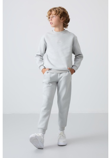Tommy Life Taş Pamuklu Kalın İçi Tüylü Yumuşak Dokulu Standart Fit Nakışlı Erkek Çocuk Eşofman Takım - 11249 Taş Rengi Taş
