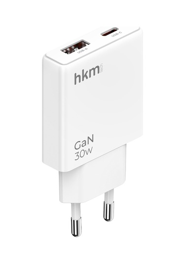 Extra Slim Gan 30W Usb-A Ve Type-C Çift Portlu Hızlı Şarj Aleti Ultra Ince Güç Adaptörü Beyaz