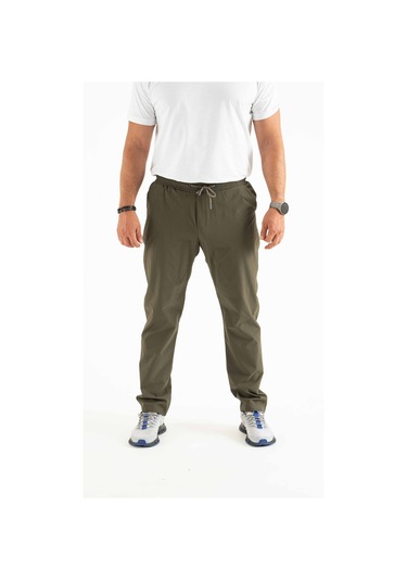 Longberg Erkek Beli Lastikli Bağcıklı Mevsimlik Jogger Spor Pantolon Haki