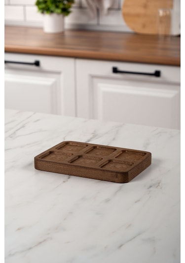 Mienda Home 6 Bölmeli Ahşap Dörtgen Baharatlık Standı Ahşap