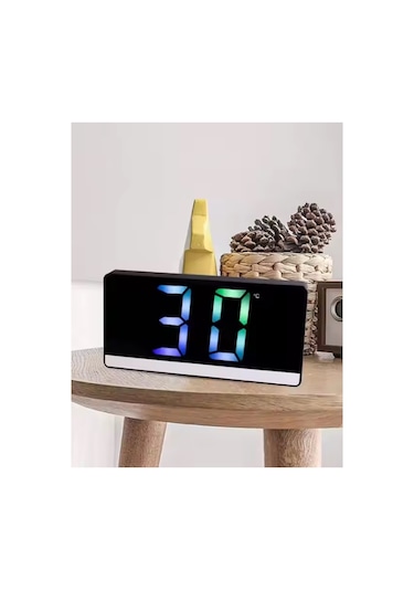 Sr2205 Rgb Rakamlı Dijital Masa Saati Titreşim Sensörlü Alarm/takvim/termometre/çalar Saat 07 Beyaz