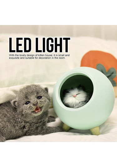 Shineyee Yeşil Kedi Ev Desenli Usb Şarjlı Led Gece Lambası, Dokunmatik Parlaklık Ayarlamalı, 2 Saat Otomatik Kapatma, 1200mah Batarya, Ambiyans Aydınlatma, Hediye İçin Uygun Yeşil