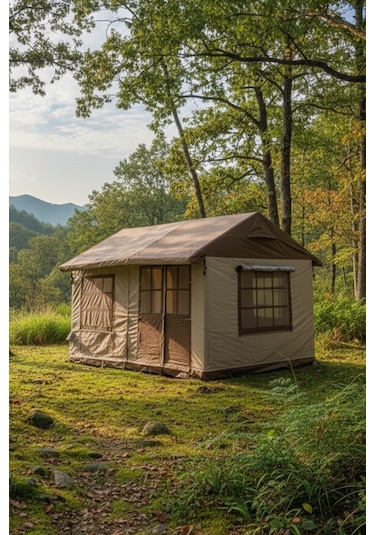 10-12 Kişilik Oxford Kumaş Şişme Çadır 350x350x250cm Su Geçirmez Pu4000+mm Haki Yeşil