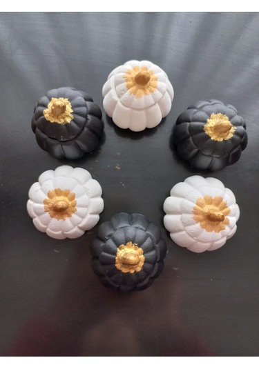 Mini Balkabağı 6'lı Lokumluk, Kahve Yanı Sunumluk Siyah Beyaz Dekoratif Obje 06