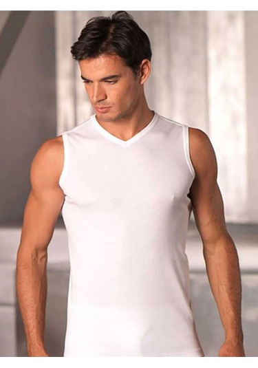 Erkek Sıfır Kollu V Yaka Atlet E033 Beyaz