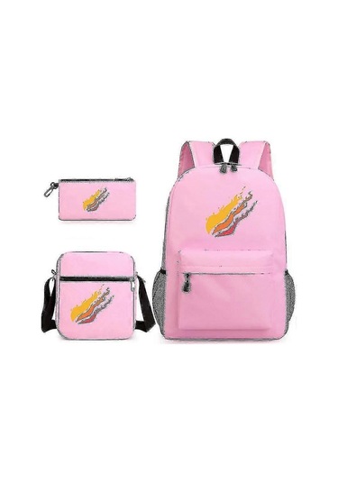 Ganzhoushop Prestonplayz Sırt Çantası Günlük Öğrenci Okul Çantası Üç Parçalı Setpembe Çok Renkli