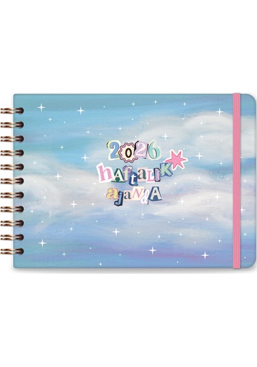 2026 Dikey Haftalık Ajanda Yatay A5 Formda Spiralli Sert Kapak Haftalık Ajanda 21x15 Cm Bulut Bulut