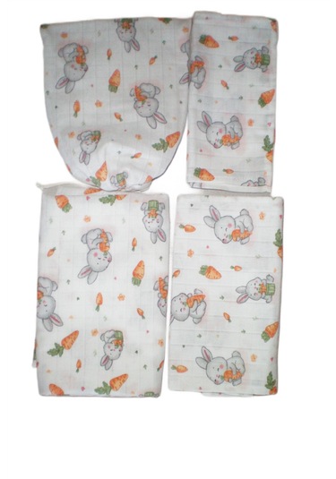 More Home Bebek Müslin Bez Battaniye Set 6 Parça Havuç Yiyen Tavşan Gri Kırmızı Beyaz - Gri