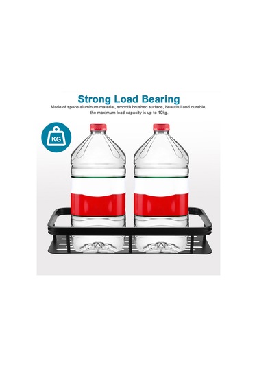 Delinmez Alüminyum Depolama Rafı Banyo Düzenleme Rafı, Dar Kenarlı Tek Katmanlı Dikdörtgen - Siyah