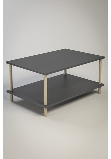 Dikdörgen Orta Sehpa Ahşap Ayaklı Sehpa Iki Raflı Sehpa Dekoratif Sehpa Gazetelikli-antrasit-90x60