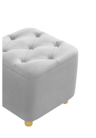 Most Hallow Kapitoneli Kare Puf 22 Gri Kadife Kumaş Evinize Tesl