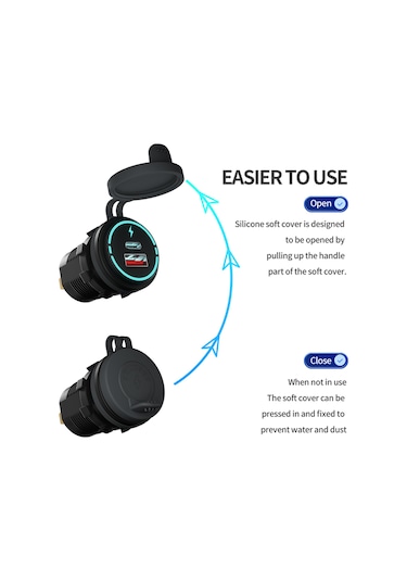 Springsun Yeni Qc3.0 Usb A+c Tip Şarj Cihazı, Mavi Uçlu, Su Geçirmez, 12v-24v Çift Çıkışlı