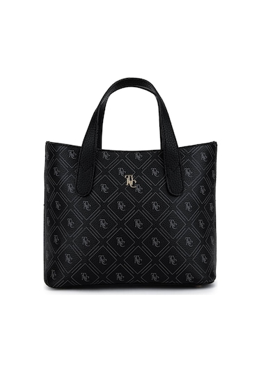 Tamer Tanca Kadın Suni Deri Siyah Desen El Çantası 743 2342 Erk Cnt Sk25-26 Sıyah Gfrj Siyah