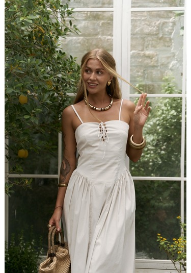 Narissa Askılı Midi Ekru Elbise Ekru