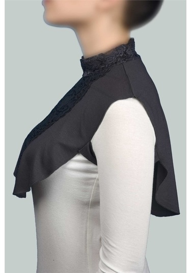 Altobeh Kadın Penye Tesettür Daire Yakalı Dantelli Boyunluk - Füme