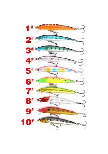 10 Adet 10cm 9gr Minnow Olta Yem Seti Rapala 1m Derinlik 10 Renk Karbon Çelik İğne