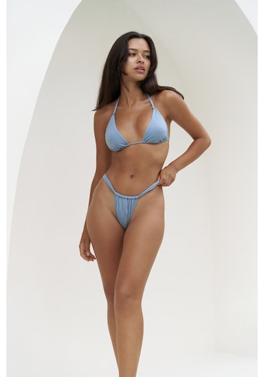 Dahlia Büzgü Detaylı Kalın Bantlı Mavi Bikini Altı Mavi