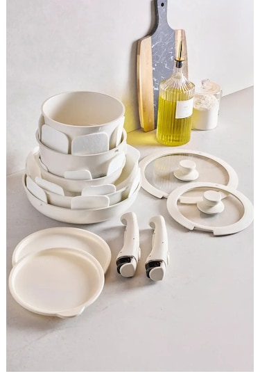 Beta 15 Parça Seramik Döküm Tencere Tava Seti Beige 17649 Bej