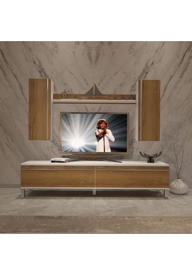 Decoraktiv Eko 5d Mdf Std Krom Ayaklı Tv Ünitesi Tv Sehpası - Beyaz Pera Beyaz - Meşe Decoraktiv Eko 5d Mdf Std Krom Ayaklı Tv Ünitesi Tv Sehpası - Beyaz Pera Beyaz - Meşe