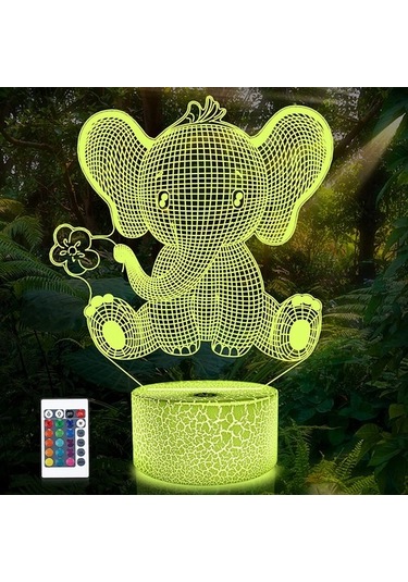 Metabagua Fil Gece Lambası 3d Illusion Işık Hayvanlar Lamba 16 Renk Uzaktan Kumanda İle Değişen Çocuklar Yatak Odası Dekor Tatil Doğum Günü Hediyeleri Erkekler Kızlar Için Bxmcys Beyaz