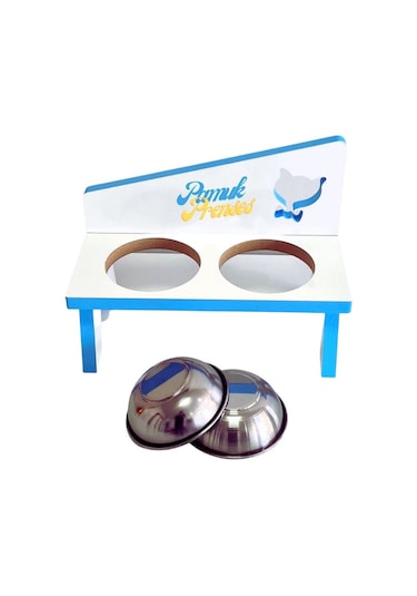 LİVA AHŞAP Kedi Ve Köpek Mama Ve Su Kabı - 2'li Çelik Kasel