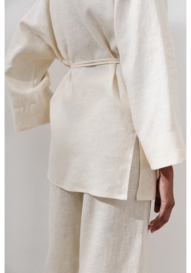 Keten Kruvaze Kapama Kimono Vanilya Vanilya