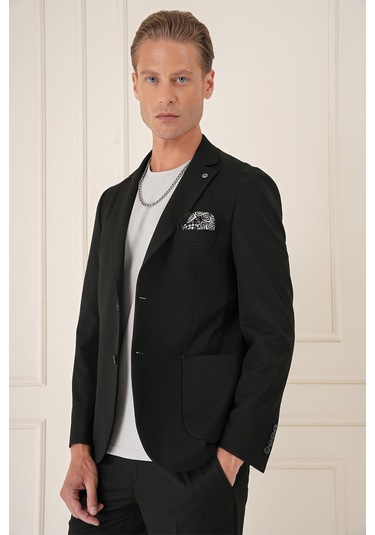 Comfort Fit Torba Cep Dokulu Esnek Pamuk Casual Siyah Ceket C 676 Siyah