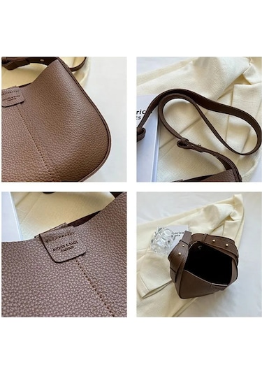 Fosenze 2024 Yeni Moda Kadın Çift Çanta Büyük+küçük - Pu Materyal, Kahve Rengi, Tek Omuz & Çapraz Çanta, Günlük Kullanıma Uygun Kahverengi