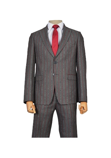 Kalın Çizgi Çift Düğme 6 Drop Slim Erkek Takım Elbise