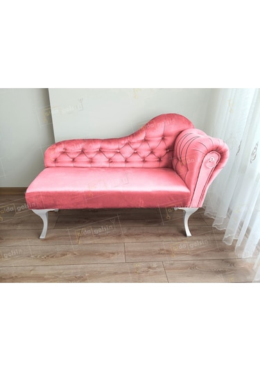 Ters Kol Dekoratif Bihter Koltuk Josefin Puf 110 Cm Beyaz Ayak Pembe