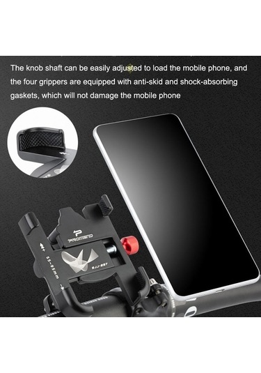 Ebitda Promend Sjj-297 Alüminyum Bisiklet Cep Telefonu Braketi, Titanyum Gümüş, Döndürme Ayarlanabilir, 360 Eksen, Geniş U Gümüş