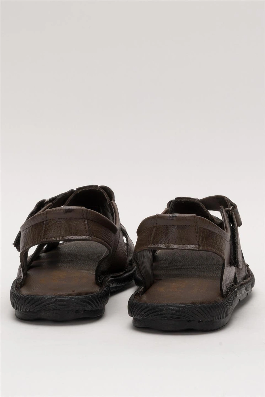 Erkek Hakiki Deri Cırtlı Sandalet Kahverengi - Siyah Kahverengi - Siyah