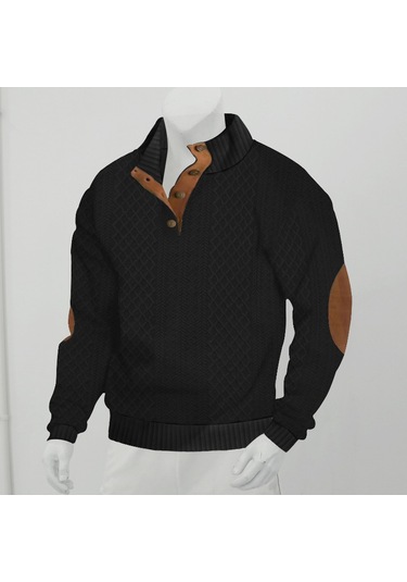 Erkek Sonbahar Dik Yaka Uzun Kollu Günlük Açık Hava Spor Gömleği Siyah