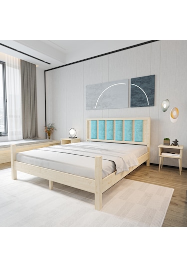Orion Model Cam Göbeği Puflu Başlıklı Vernikli Çam Ahşap Karyola-78 120 x 200