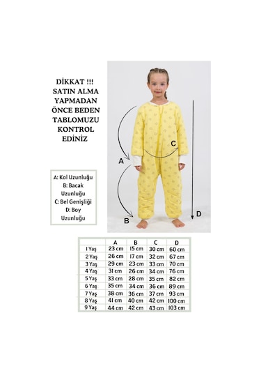 Kız Erkek Çocuk Kalın Elyaf Dolgulu Premium Kalite 2.5 Tog Desenli Uyku Tulumu Sarı - Siyah