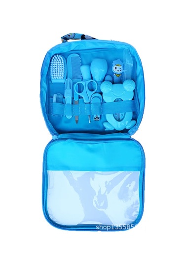 Padalink Bebek Temizlik Seti 13 Parça - Tırnak Kırıcı, Tarak, Fırça, Burun Emici İle Günlük Bakım Malzemeleri Mavi A Modeli