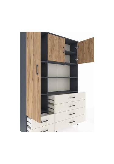 Arges Dolap 8 Raflı 6 Çekmeceli 3 Kapaklı 132x30x195 Antrasit... Antrasit