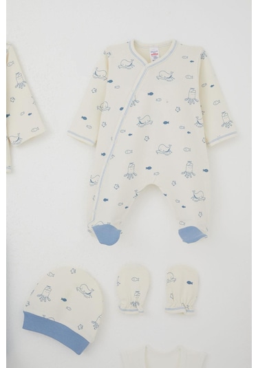 Breeze Erkek Bebek Hastane Çıkışı 8 Li Sevimli Deniz Hayvanları Desenli 0-3 Ay, Krem Krem