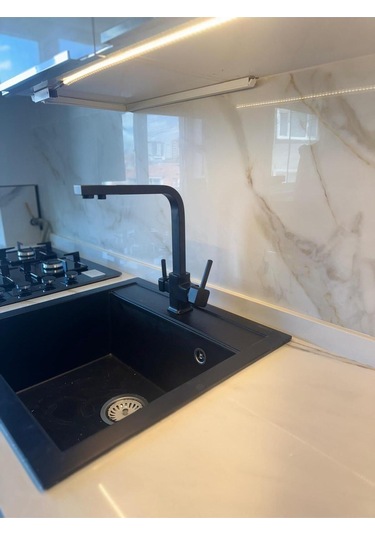 Paslanmaz Pirinç Arıtmalı Kare Siyah Eviye Bataryası Siyah