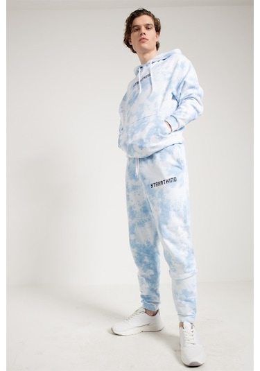 Batik Yıkamalı Mavi Oversize Erkek Eşofman Altı Mavi