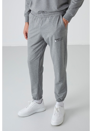 Tommy Life Gri Melanj Casual O Yaka Lastik Paça Pamuklu Erkek Oversize Eşofman Takımı - 85120 GRİ MELANJ