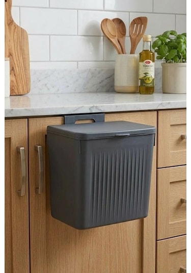 Askılı Ve Yapışkanlı Mutfak Ve Banyo İçin Pratik Çöp Kovası 8lt Antrasit