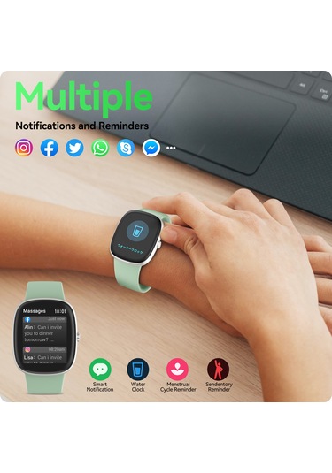 Geeroyoo Anyloop Alw1 Spor Akıllı Saat Yeşil - 1.69" Tft Ekran, 24/7 Kalp Ritmi Ve Spo2 İzleme, 100+ Spor Modu, Uyku Takibi, Ip67 Su Geçirmezlik, Android/ios Uyumlu