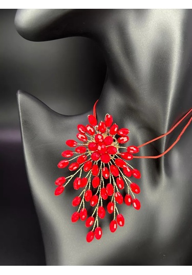 Scarlet Msk Broş Kırmızı Boncuklu Çiçek 214239221 Kırmızı