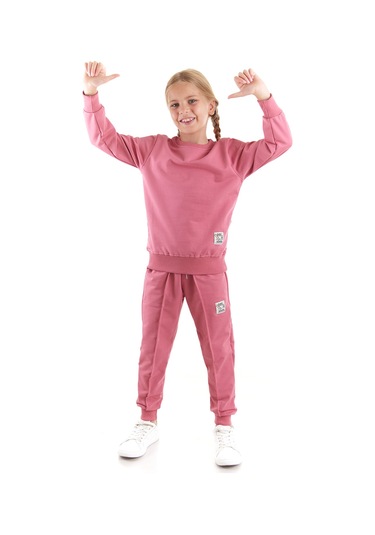 Ahengim Kız Çocuk Back To School Pamuklu Trend Eşofman Takımı Ak2529 Gül Kurusu