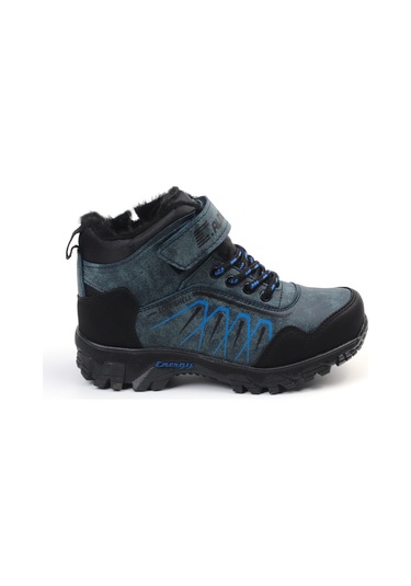 Unisex Çocuk Lacivert Siyah İçi Kürklü Kışlık Termo Taban Suya Soğuğa Dayanıklı Günlük Rahat Outdoor Bot Lacivert