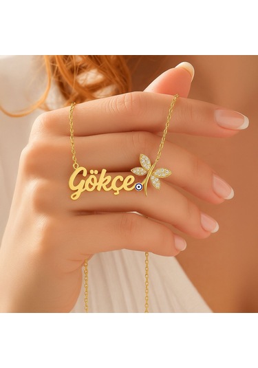 Nazar Mineli Yusufçuk İsimli Altın Kaplama Gümüş Kolye Gold