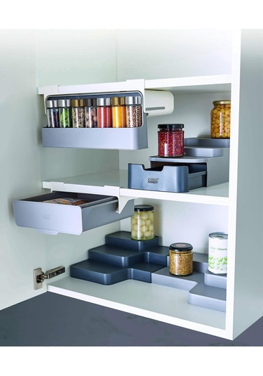 Dolap İçi Depolama, Raf Altı Mutfak Depolama, Baharat Rafı, Gri Düzenleyici -