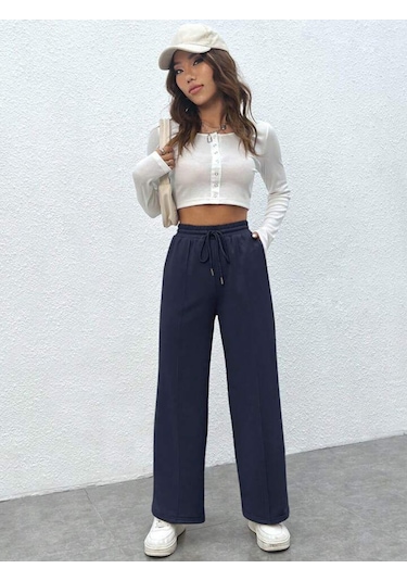 Kallima Lacivert Çimalı Yüksekbel Bol Paça Mevsimlik Eşofman Altı Lacivert